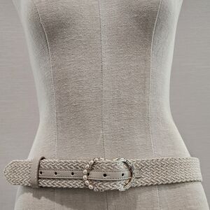 Vince Camuto Beige Woven Belt with Pearl Details
